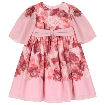 Girls Pink Floral Chiffon Dress