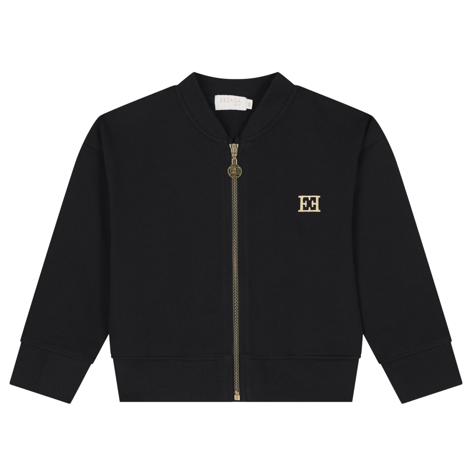 Girls Black Logo Zip Up Top, 1, hi-res