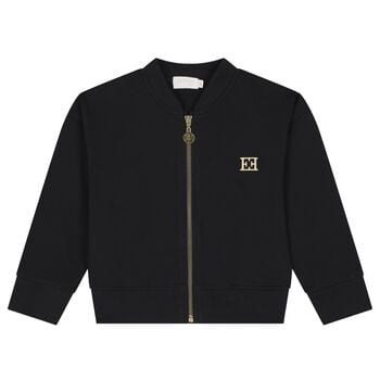 Girls Black Logo Zip Up Top