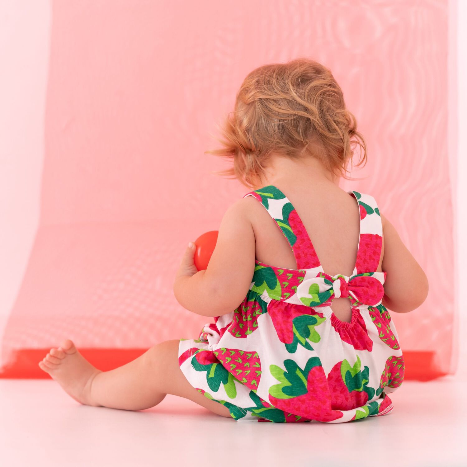 Girls White & Pink Strawberry Dress, 1, hi-res