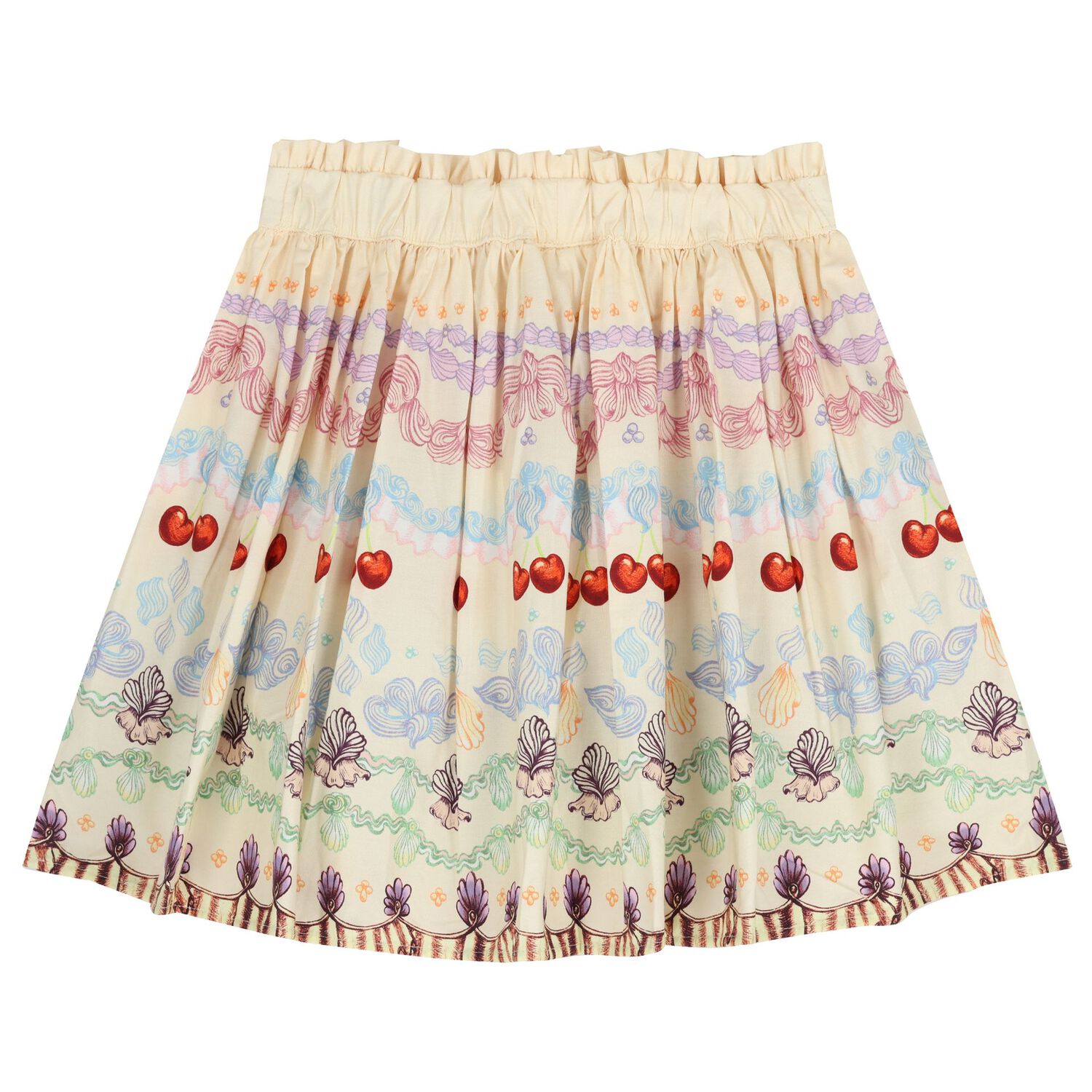 Girls Beige Cherry & Floral Skirt, 1, hi-res