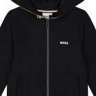 Boys Black Logo Hooded Zip Up Top, 1, hi-res