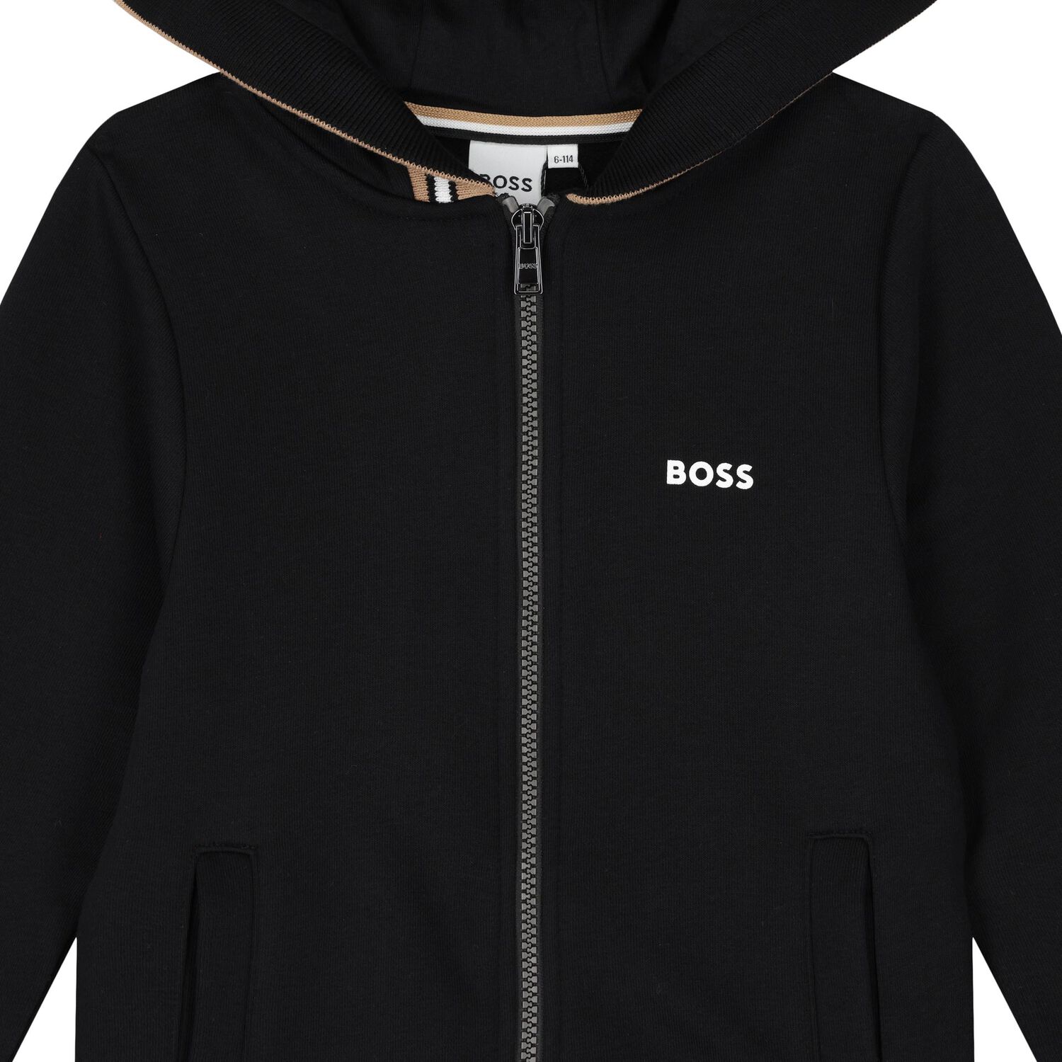 Boys Black Logo Hooded Zip Up Top, 1, hi-res image number null