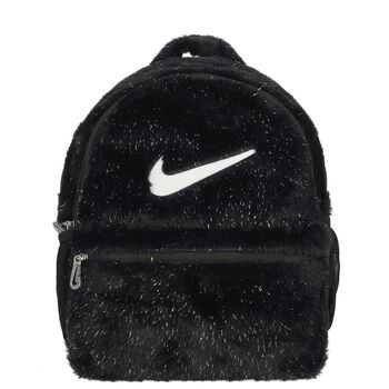 Girls Black Logo Faux Fur Backpack