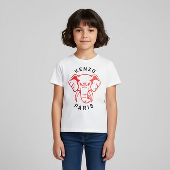 Girls White Elephant T-Shirt