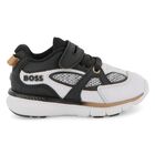 Boys Black & White Logo Trainers, 1, hi-res