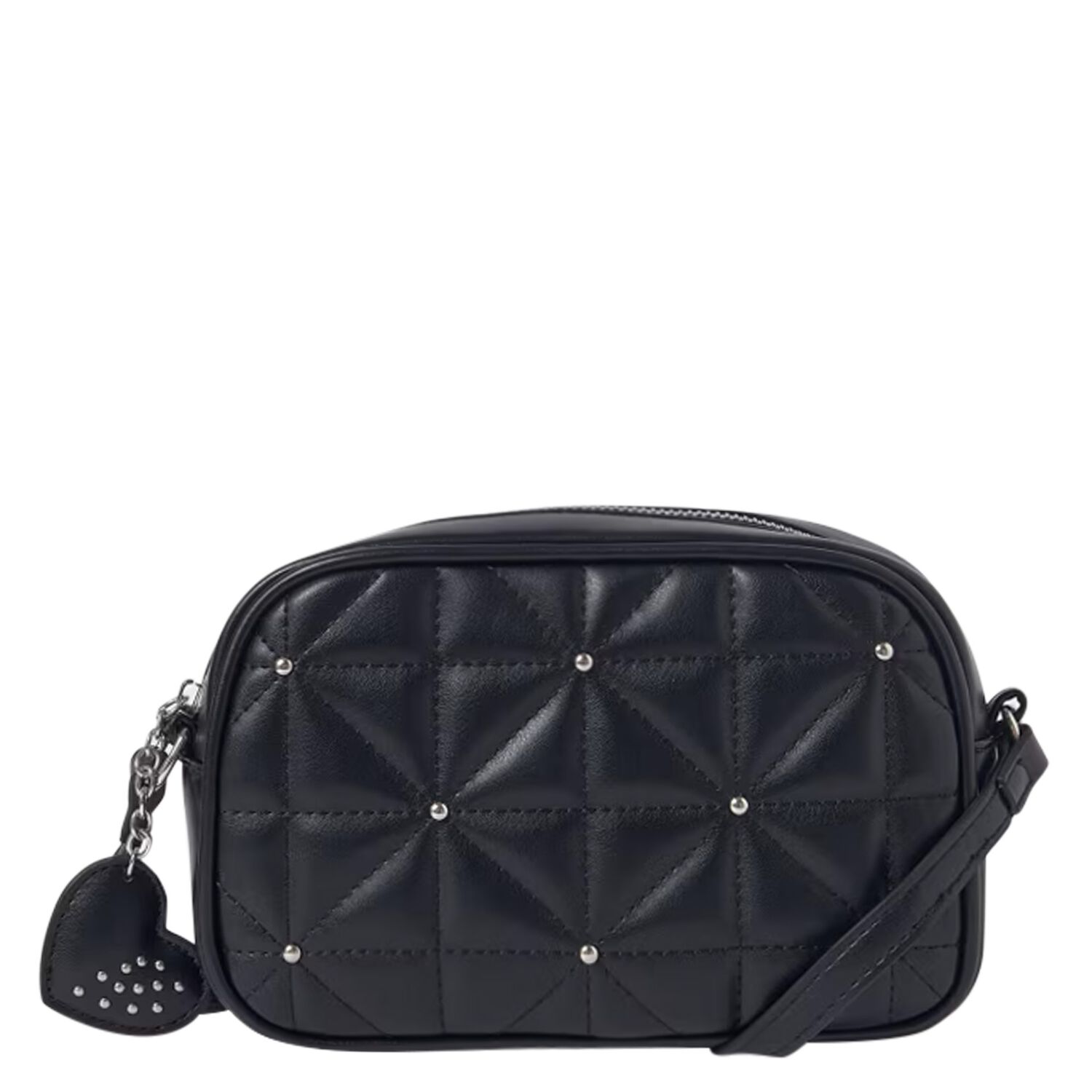 Girls Black Embellished Quilted Handbag, 1, hi-res