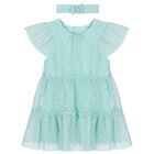 Younger Girls Green Tulle Dress & Headband Set, 2, hi-res