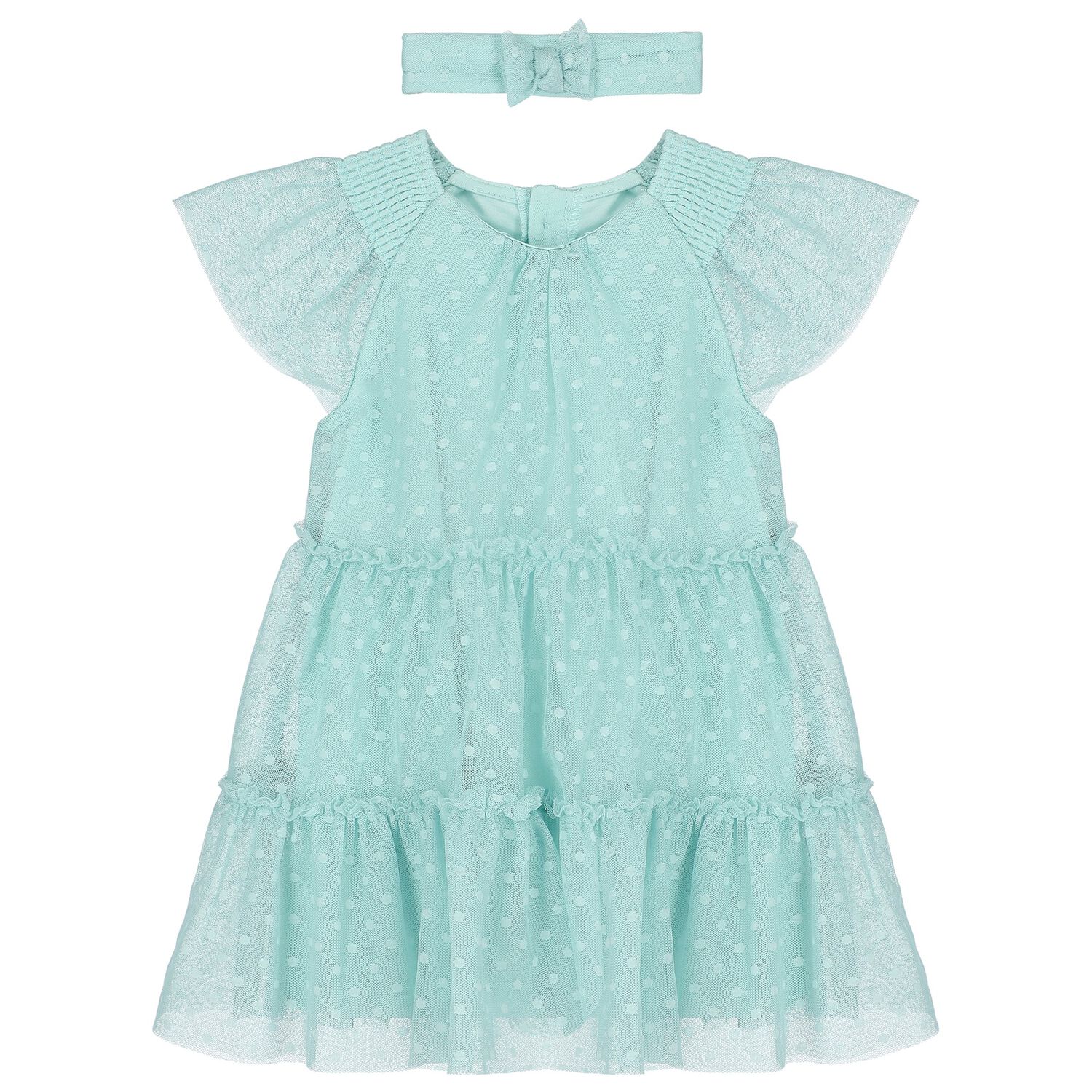Younger Girls Green Tulle Dress & Headband Set, 2, hi-res