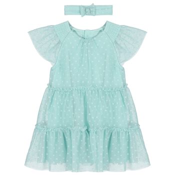 Younger Girls Green Tulle Dress & Headband Set