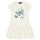 Girls Ivory Butterflies Logo Dress, 1, hi-res