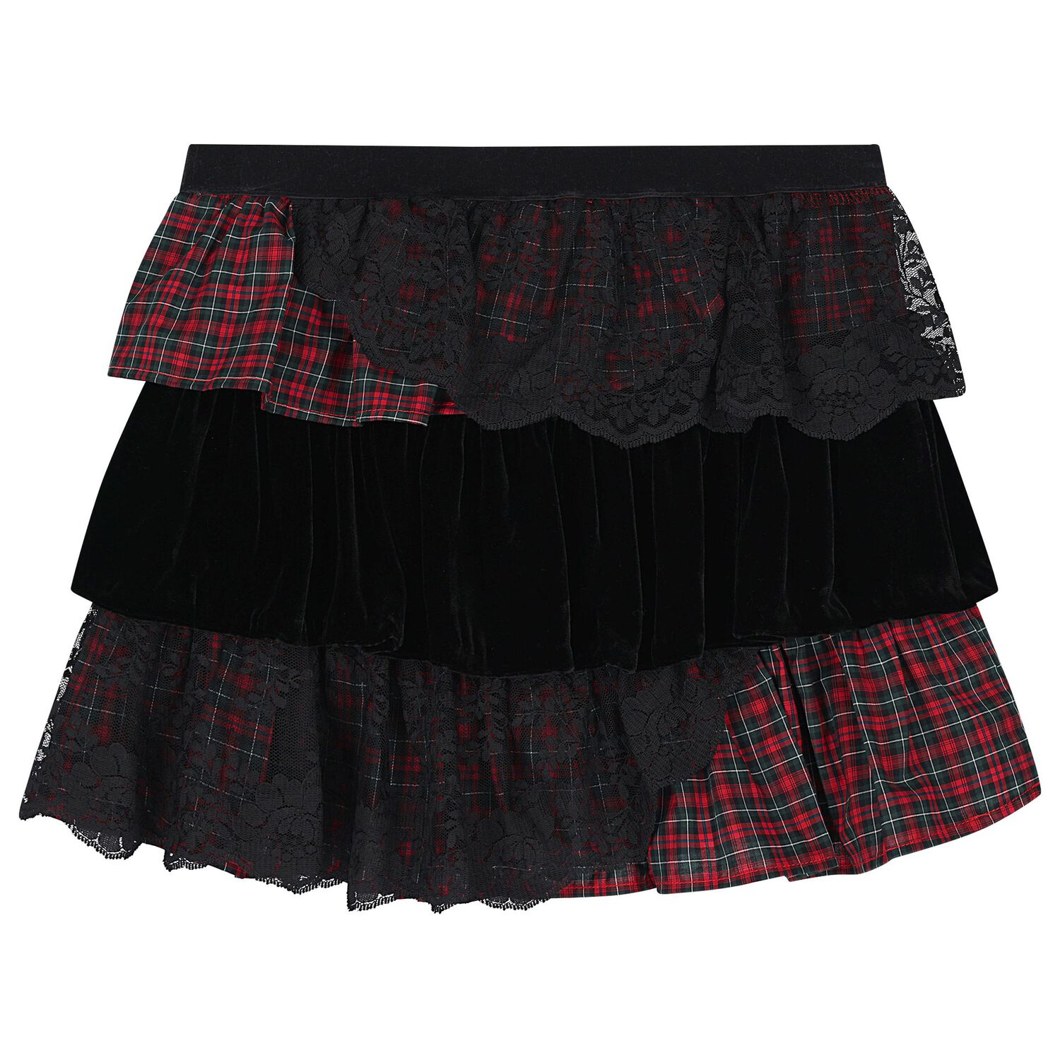 Girls Red & Black Tartan Skirt, 1, hi-res