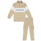 Boys Beige Logo Tracksuit, 2, hi-res