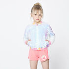 Girls Coral Pink Sequin Logo Shorts, 1, hi-res