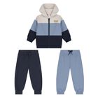 Younger Boys Blue, Beige & Navy Blue 3-Piece Tracksuit, 5, hi-res