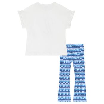 Girls White & Blue Zigzag Leggings Set