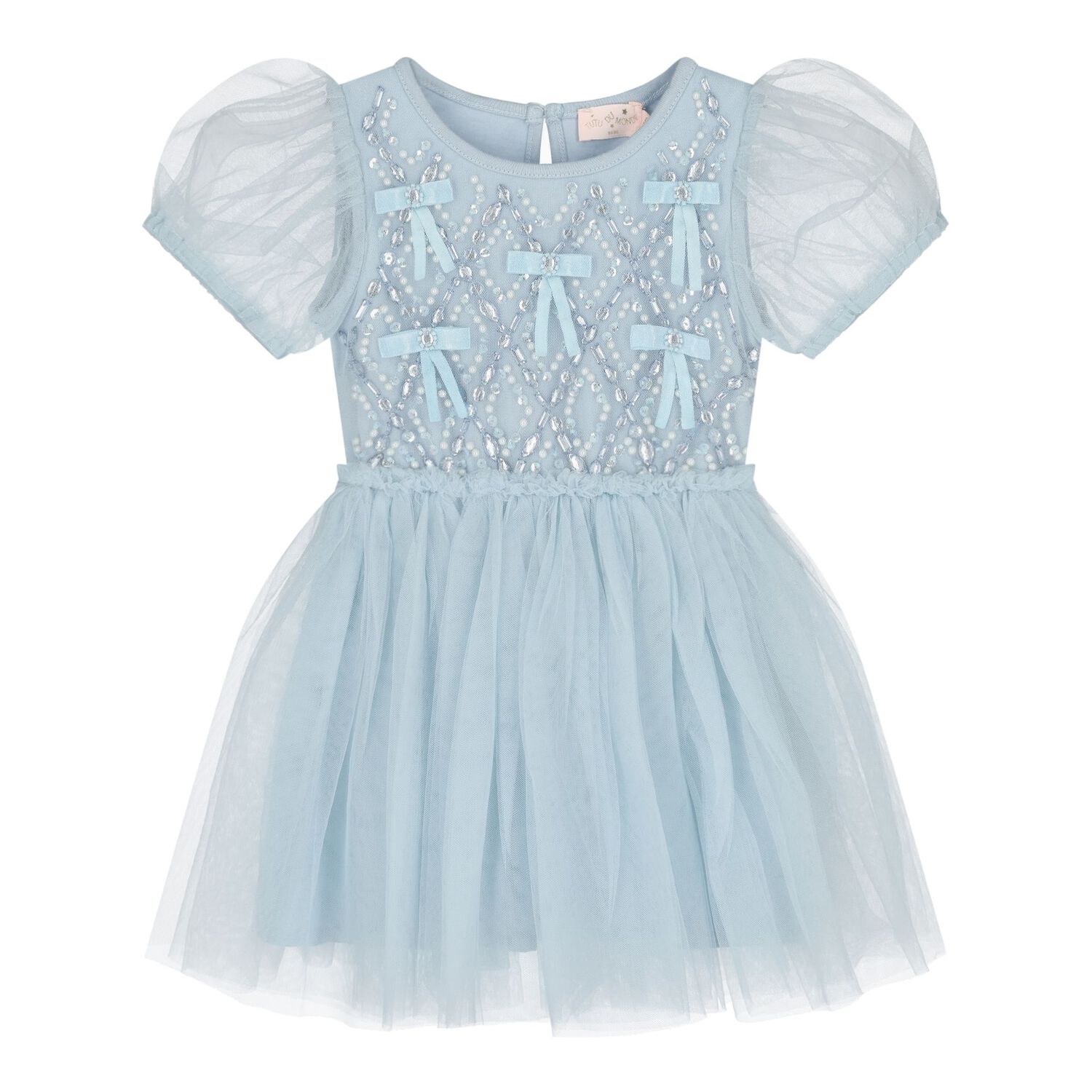 Baby Girls Blue Embellished Crystal Tulle Dress Set, 1, hi-res