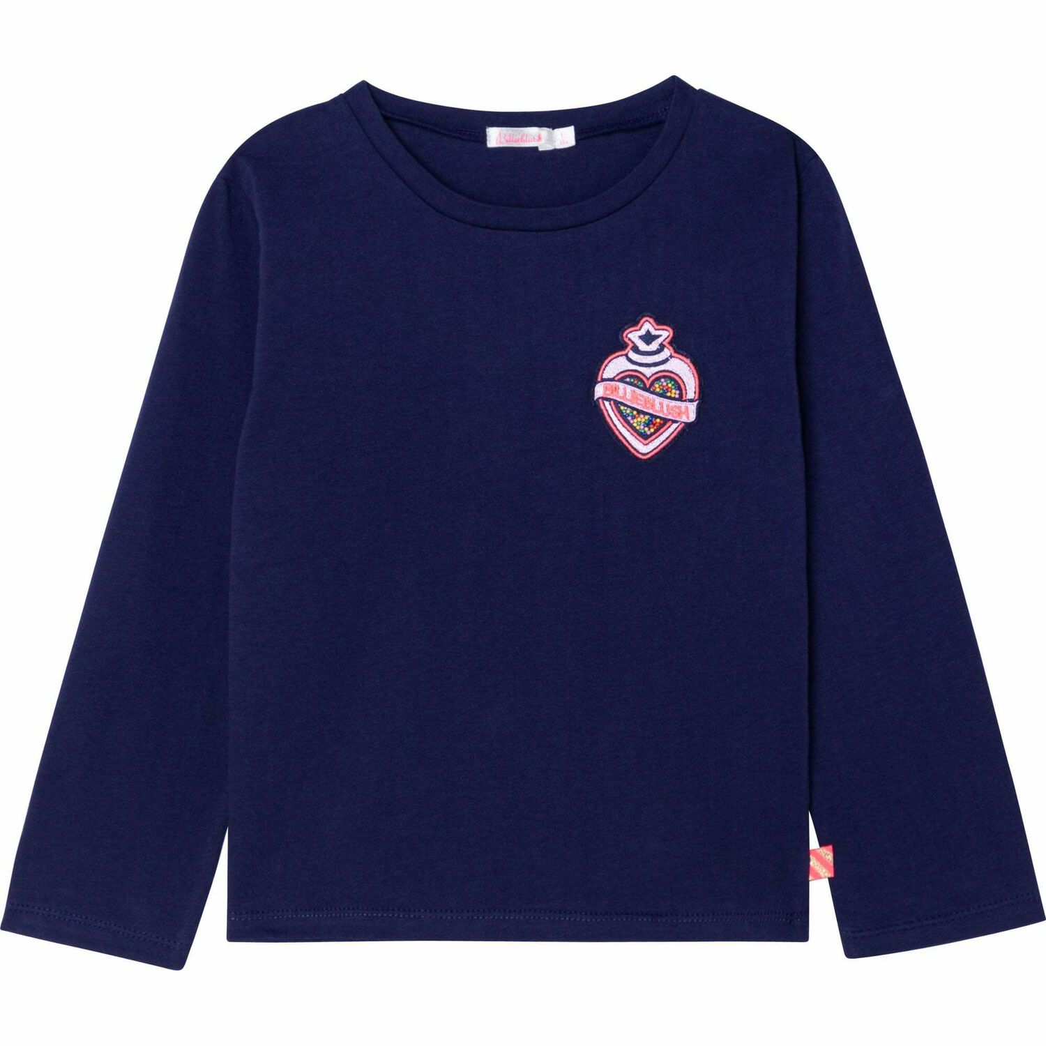 Girls Navy Logo Long Sleeve Top, 2, hi-res