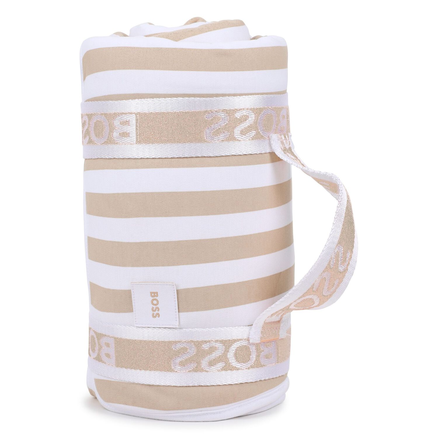 White & Beige Striped Logo Baby Blanket , 1, hi-res