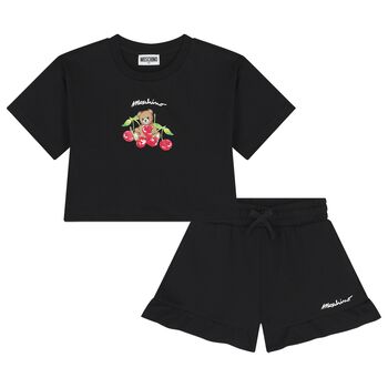 Girls Black Teddy Bear Logo Shorts Set