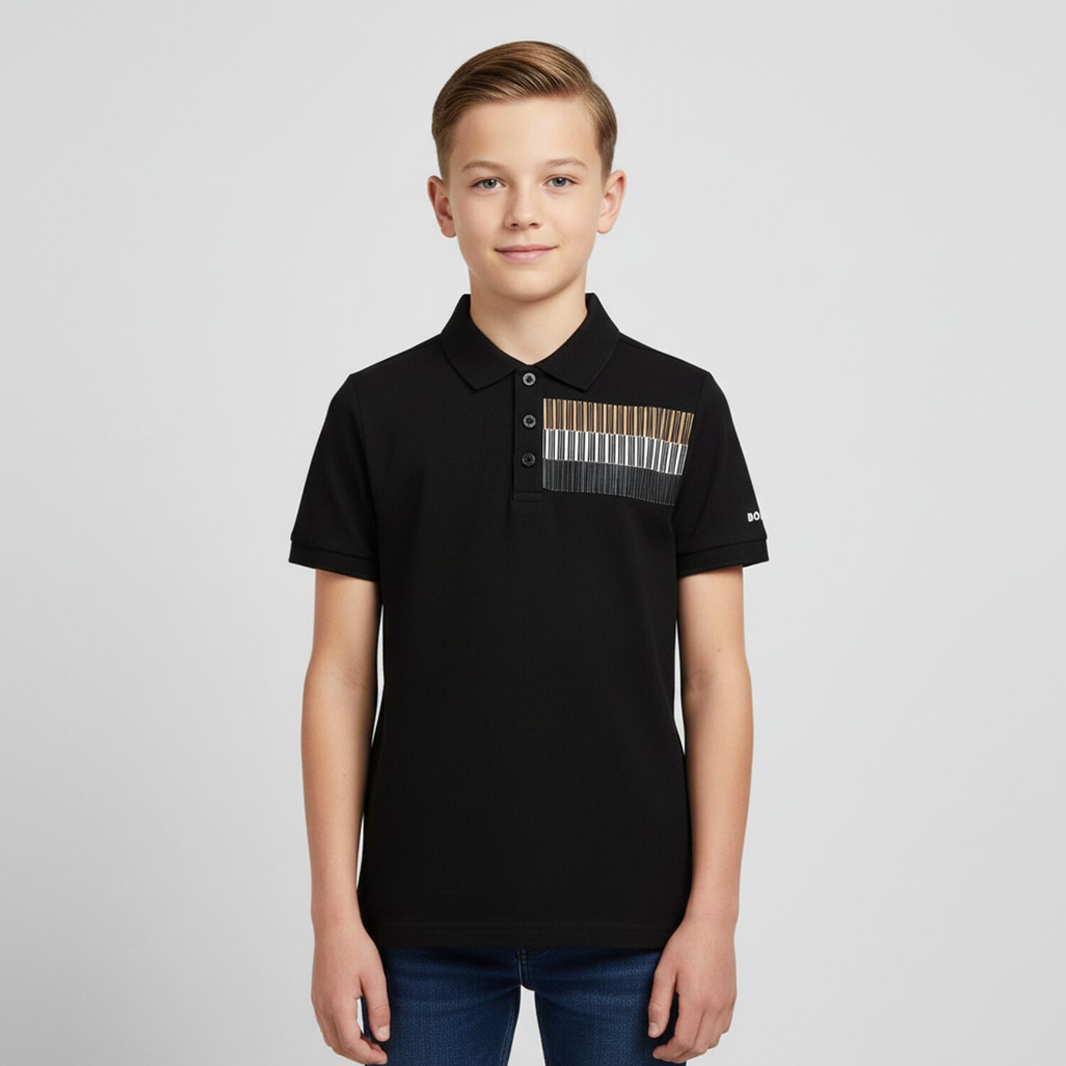 Boys Black Logo Polo Shirt, 1, hi-res