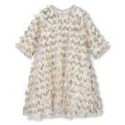 Girls Beige Sequin Fringe Mesh Dress, 1, hi-res