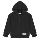 Black Logo Hooded Zip Up Top , 1, hi-res