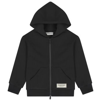 Black Logo Hooded Zip Up Top 