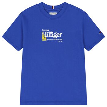 Boys Blue Embroidered Logo T-Shirt