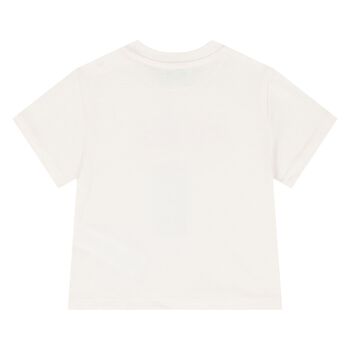 Younger Girls White & Pink Logo T-Shirt