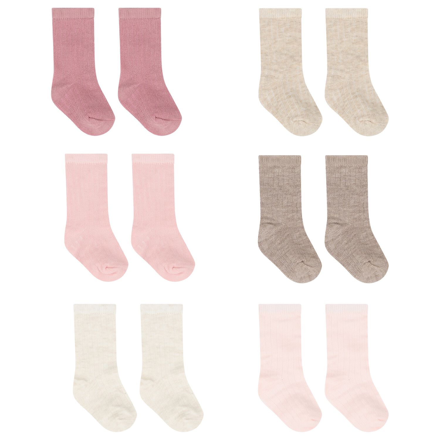Baby Girls Pink, Beige & Ivory Socks ( 6 Pack ), 1, hi-res