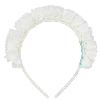 Girls White Ruffled Headband