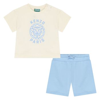 Younger Boys Ivory & Blue Shorts Set