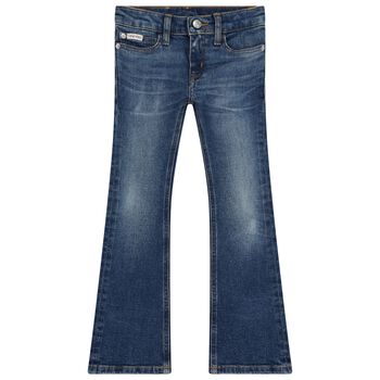 Girls Blue Denim Logo Jeans