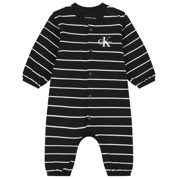 Calvin Klein Baby Boys Black Logo Striped Romper, 1 Baby Boys Black Logo Striped Romper