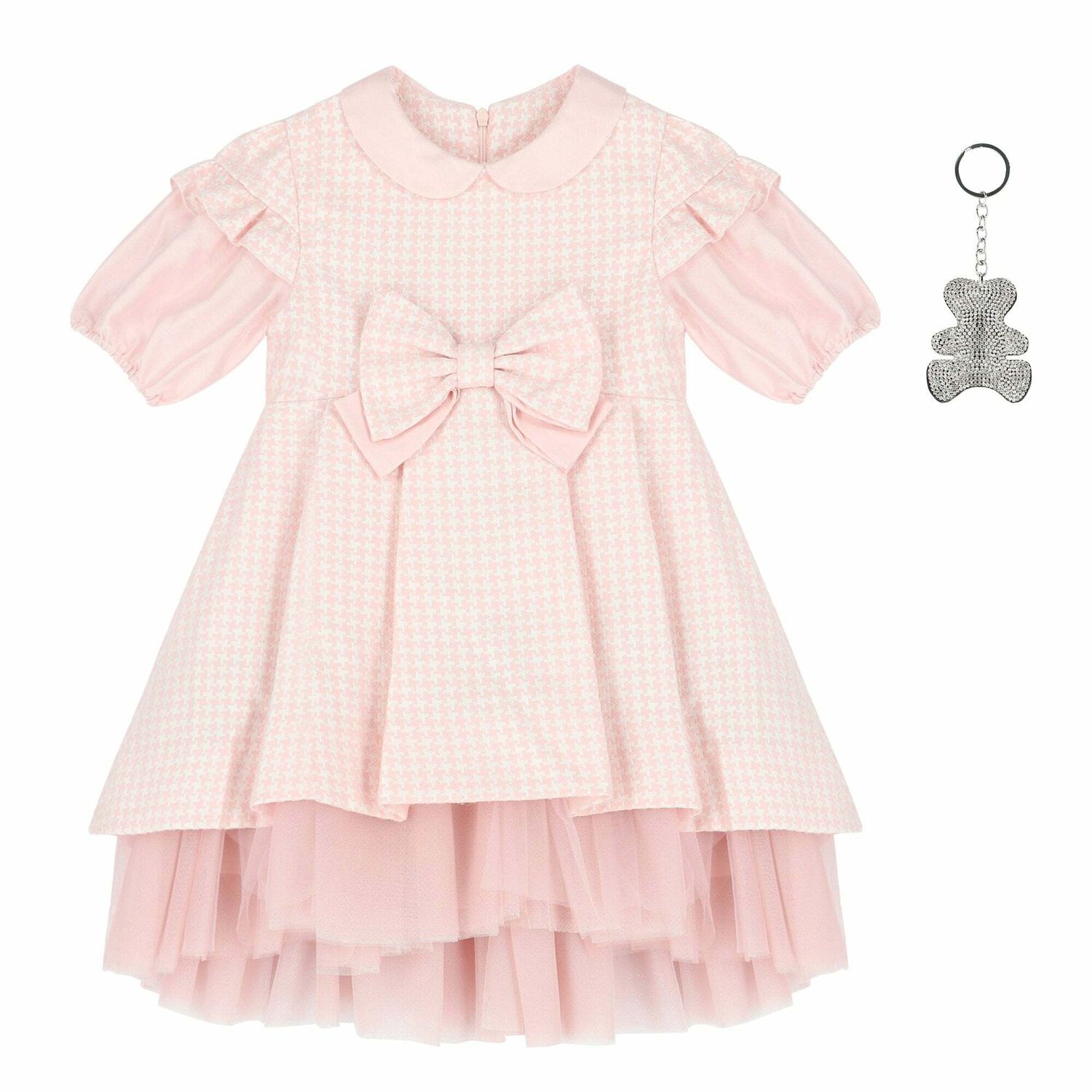 Girls Pink Bow Dress, 1, hi-res