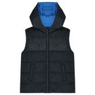 Boys Navy Blue & Blue Reversible Padded Gilet, 1, hi-res