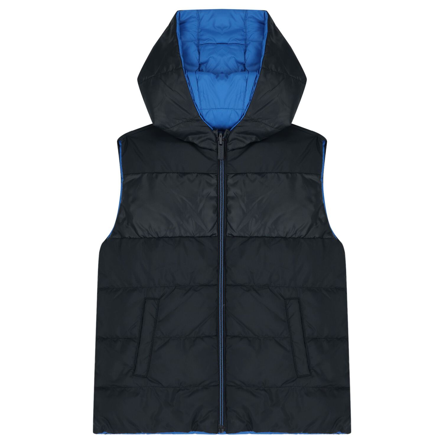 Boys Navy Blue & Blue Reversible Padded Gilet, 1, hi-res