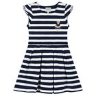Girls White & Navy Blue Striped Dress, 1, hi-res