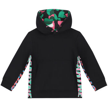 Girls Black Logo Floral Hooded Top