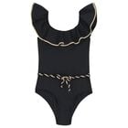 Girls Black Ruffled Swimsuit, 1, hi-res