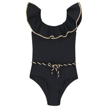 Girls Black Ruffled Swimsuit