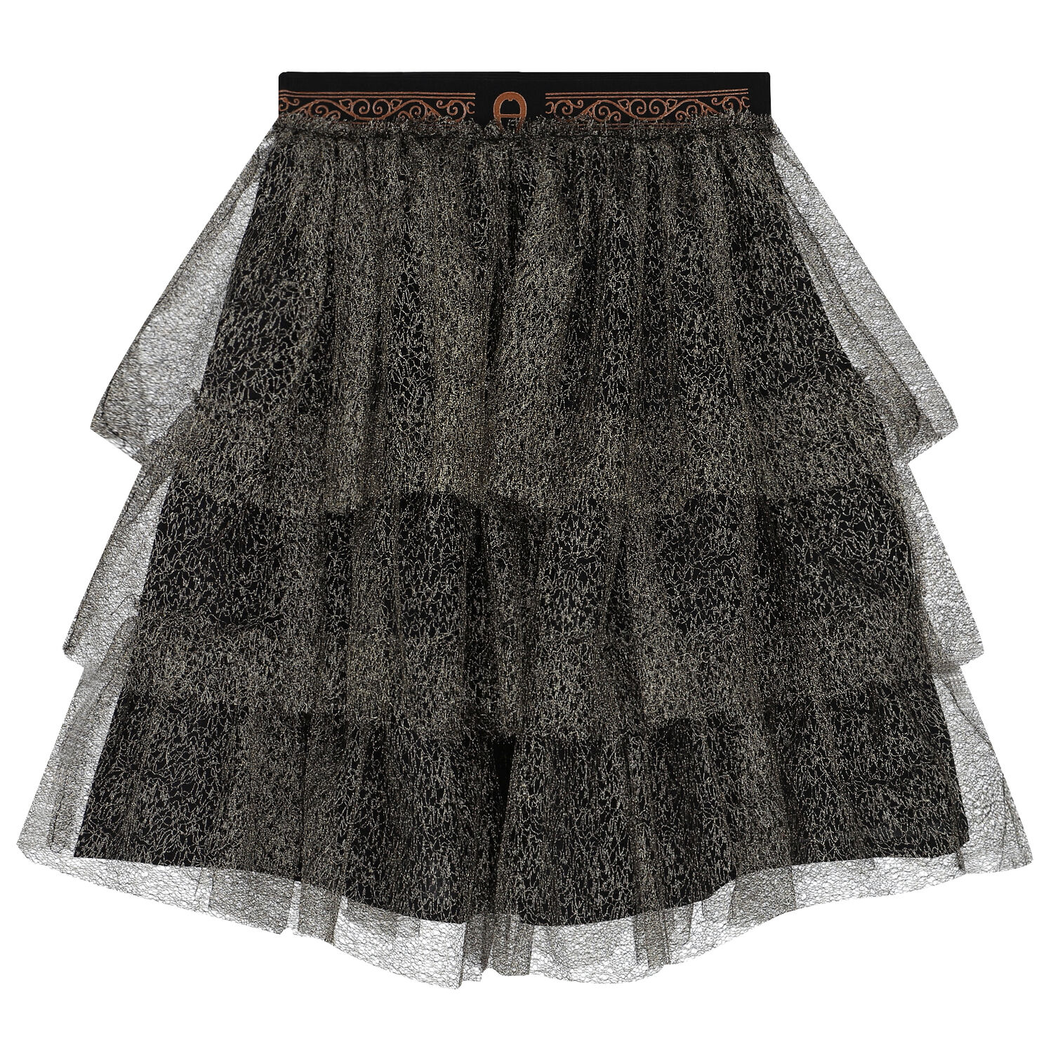 Girls Black & Gold Logo Tulle Skirt Set, 1, hi-res