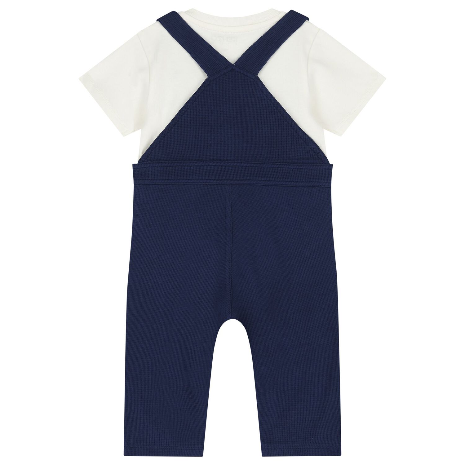 Baby Boys Ivory & Navy Blue Dungaree Set, 1, hi-res