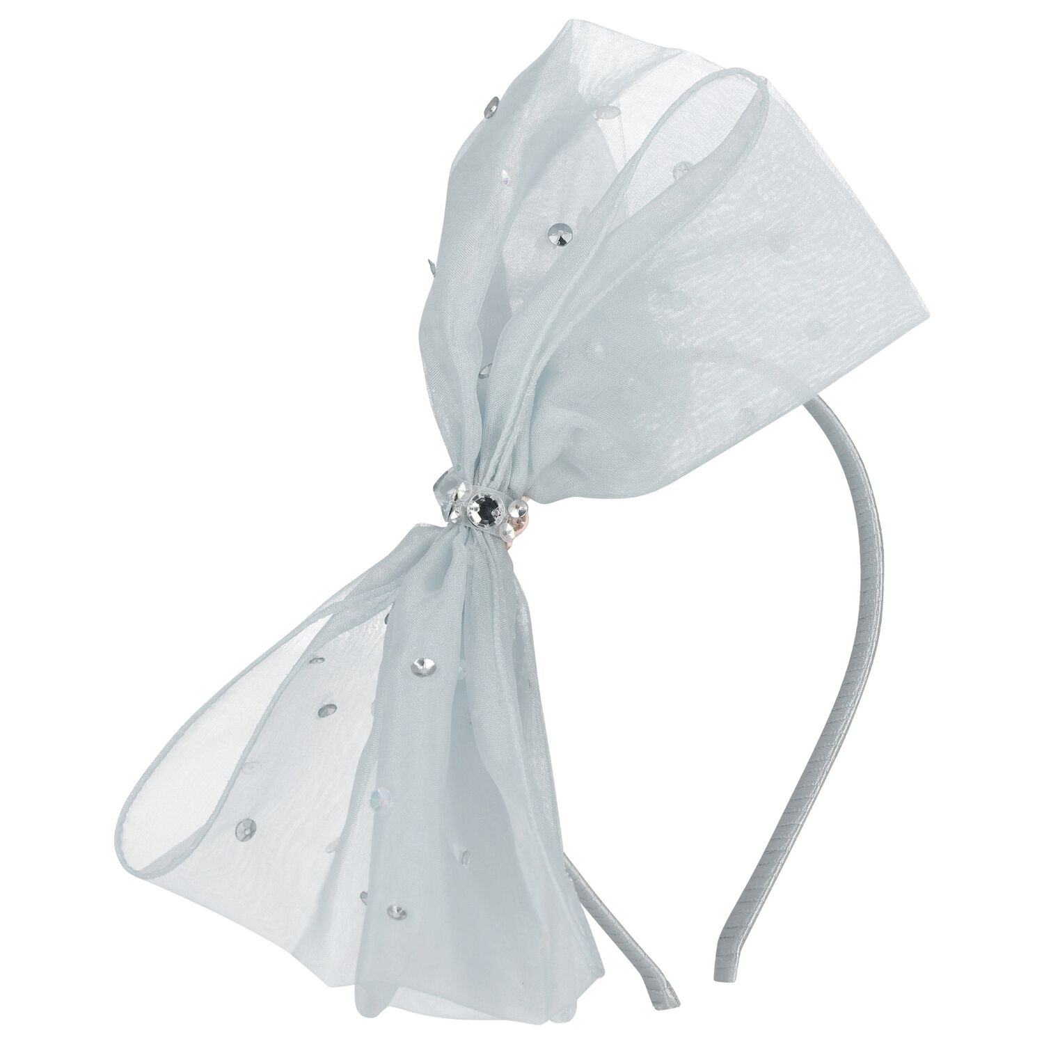 Girls Blue Organza Sequinned Bow Headband, 1, hi-res