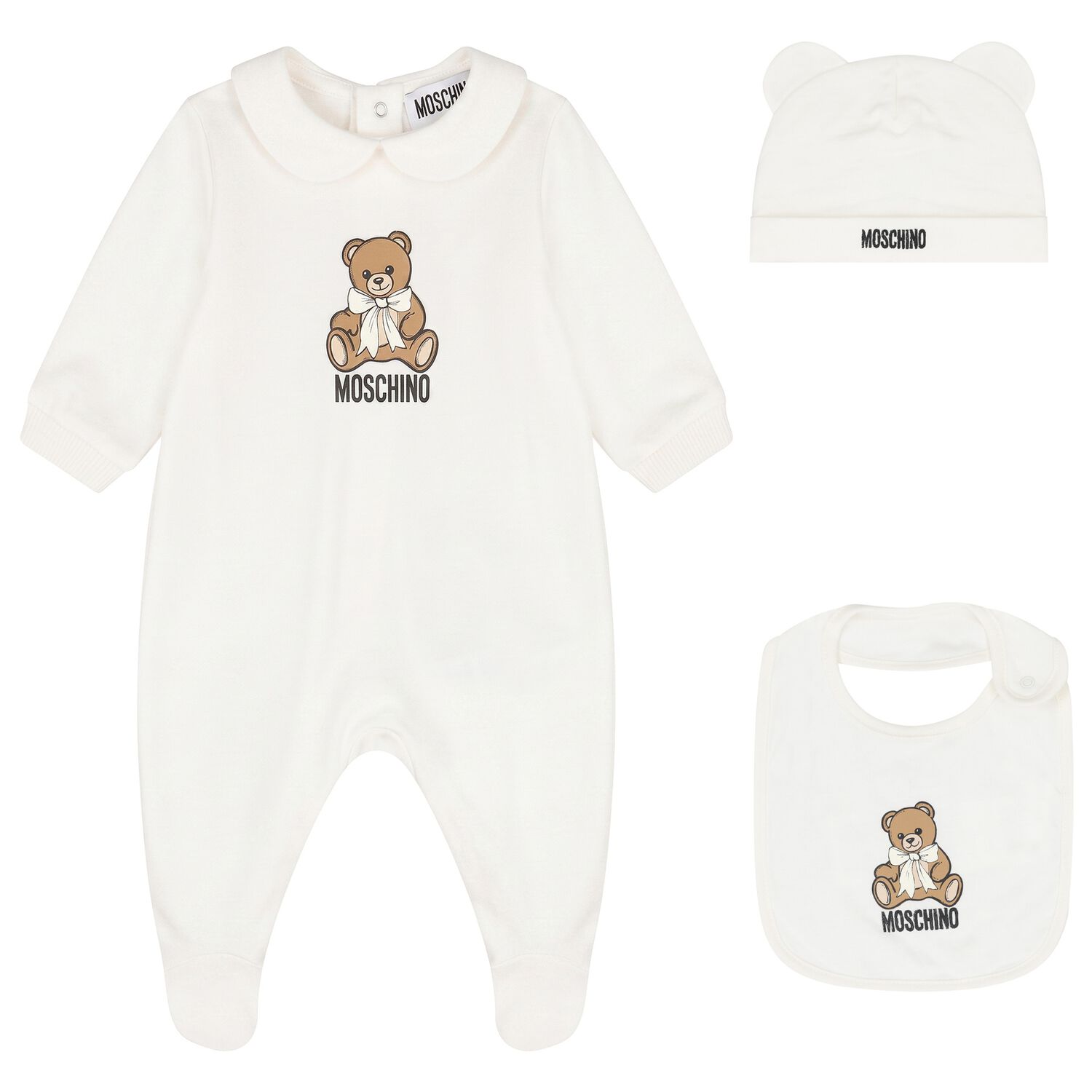 White Teddy Bear Logo Babygrow Gift Set, 1, hi-res