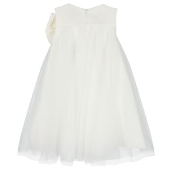 Girls White Glittery Bow Tulle Dress
