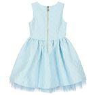 Girls Blue Jacquard Flower Dress, 3, hi-res