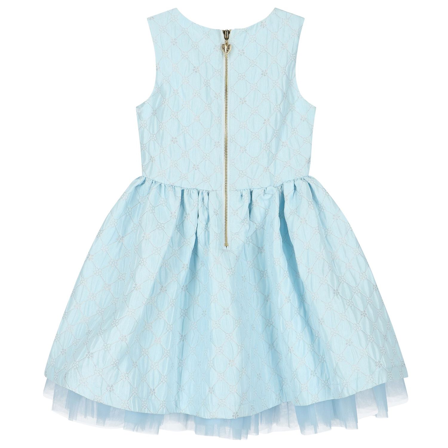 Girls Blue Jacquard Flower Dress, 3, hi-res