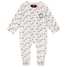 Baby Boys White & Beige Logo Babygrow, 1, hi-res